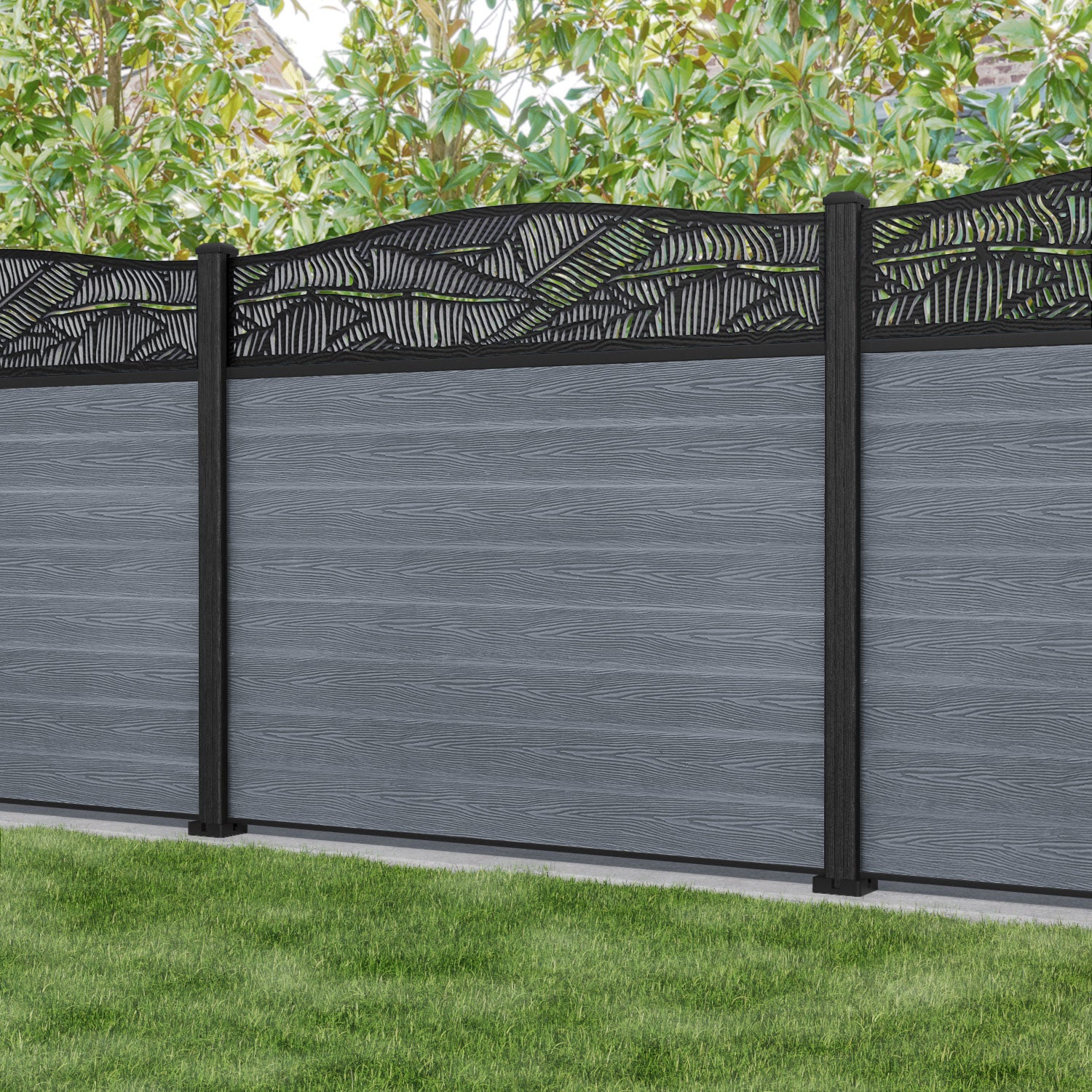 Classic Feather Curved Top Fence Panel - Anthracite - with our composite posts
