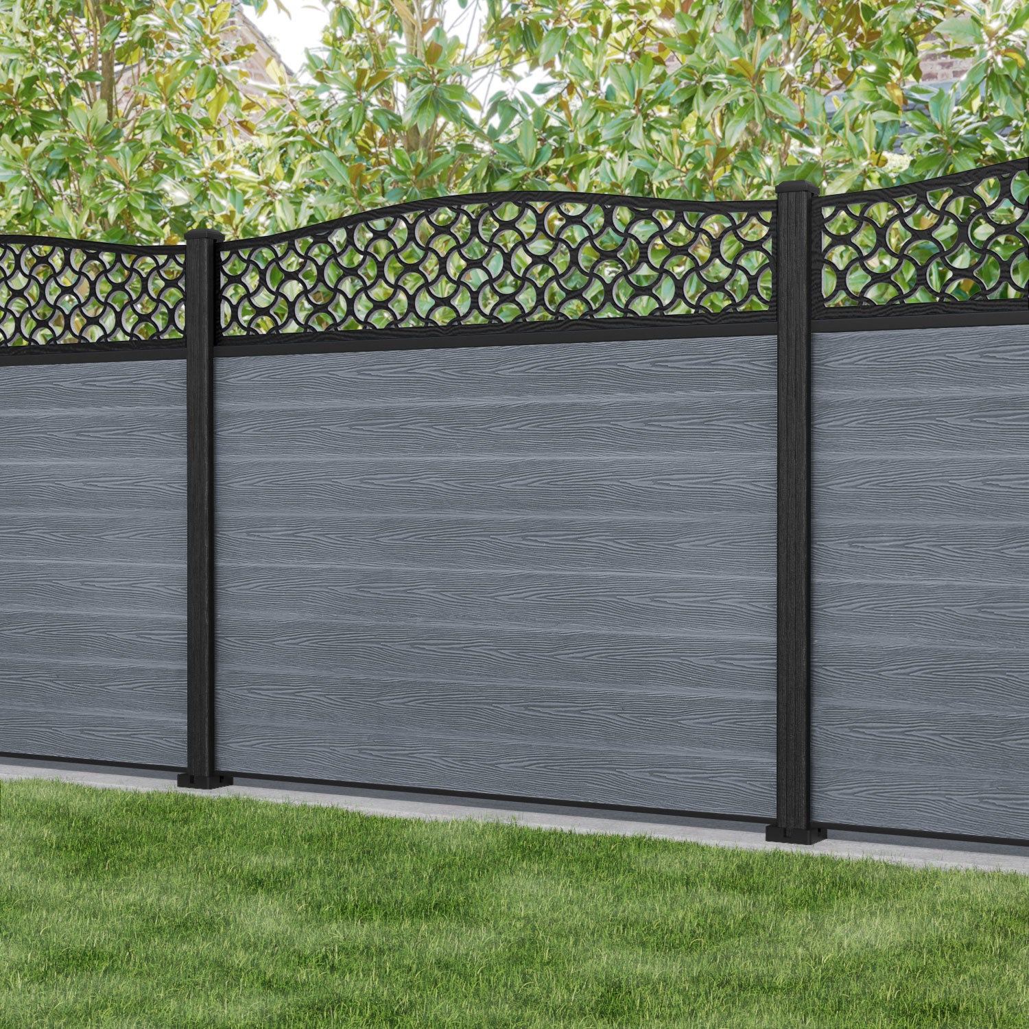 Classic Vida Curved Top Fence Panel - Anthracite - with our composite posts