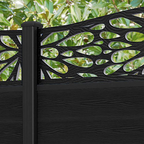 Classic Blossom Curved Top Fence Panel - Black - with our aluminium posts