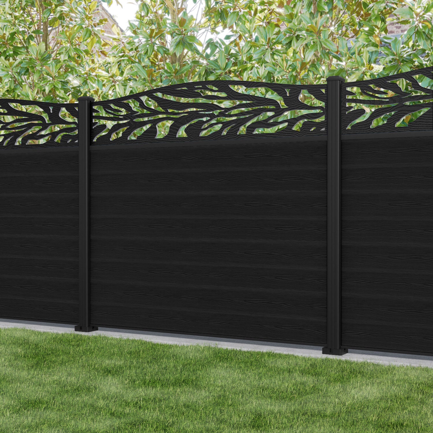 Classic Malawi Curved Top Fence Panel - Black - with our aluminium posts