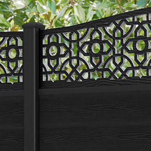 Classic Nabila Curved Top Fence Panel - Black - with our aluminium posts