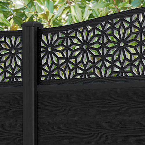 Classic Narwa Curved Top Fence Panel - Black - with our aluminium posts