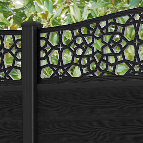 Classic Nazira Curved Top Fence Panel - Black - with our aluminium posts