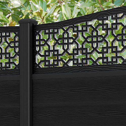 Classic Zaria Curved Top Fence Panel - Black - with our aluminium posts