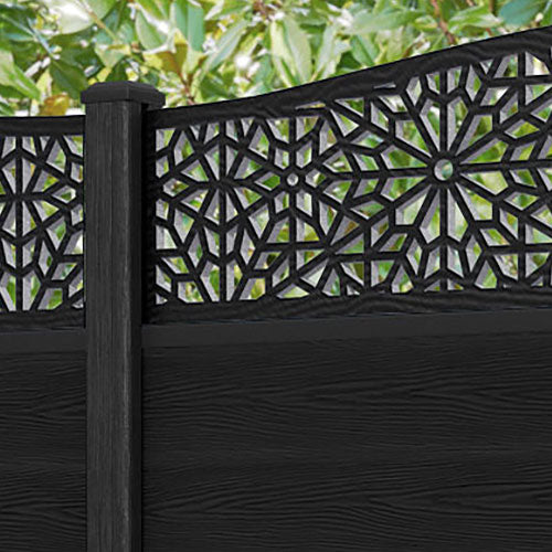 Classic Alnara Curved Top Fence Panel - Black - with our composite posts
