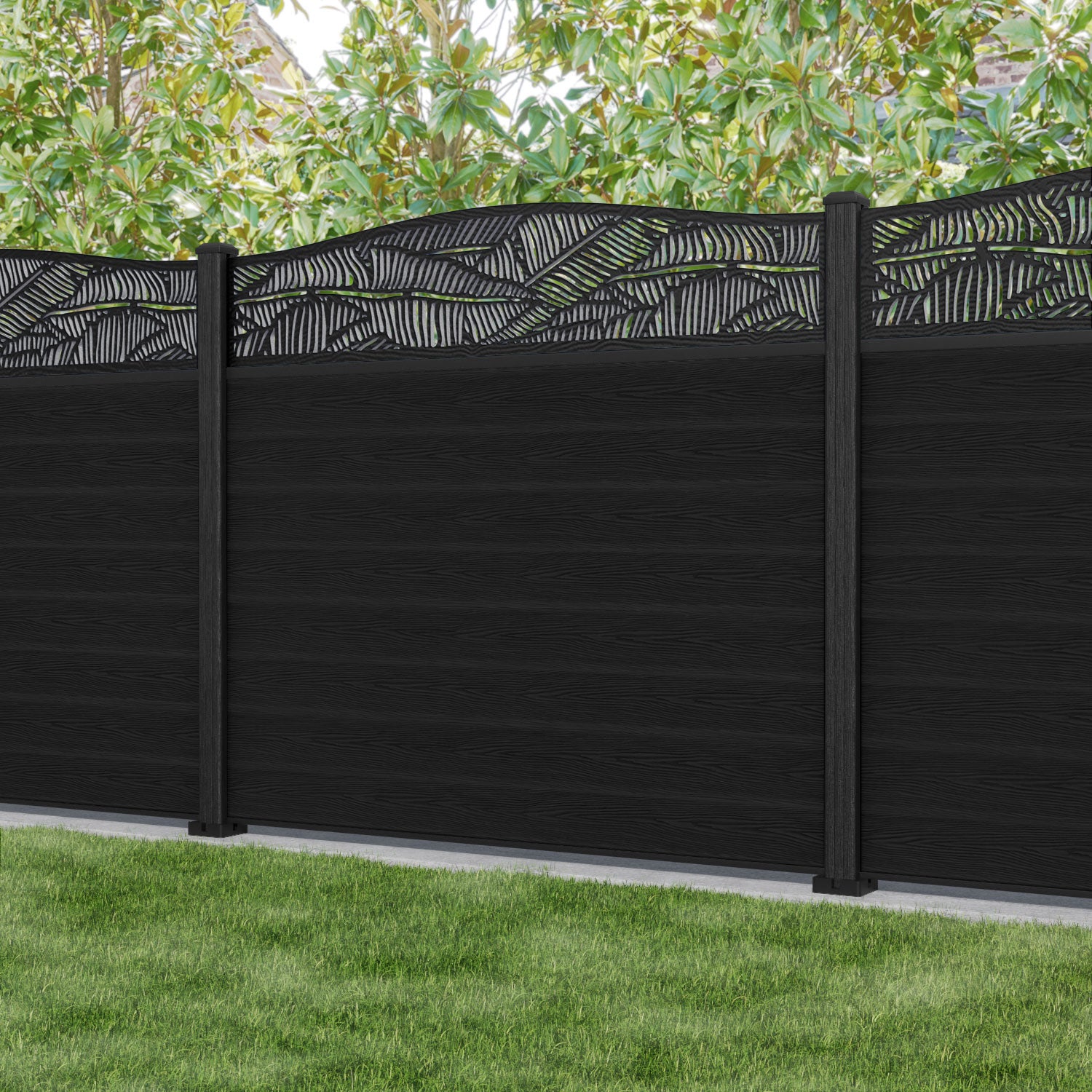 Classic Feather Curved Top Fence Panel - Black - with our composite posts