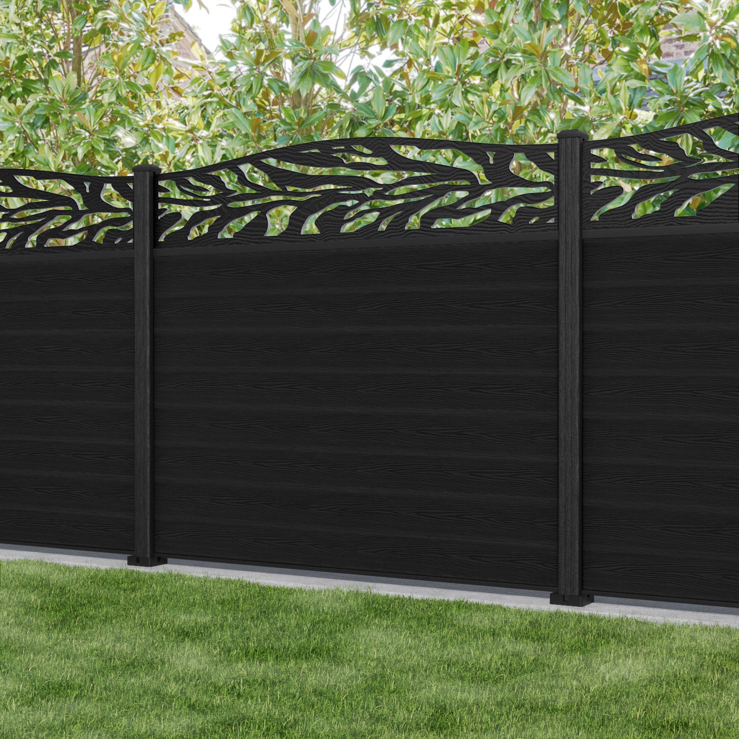 Classic Malawi Curved Top Fence Panel - Black - with our composite posts