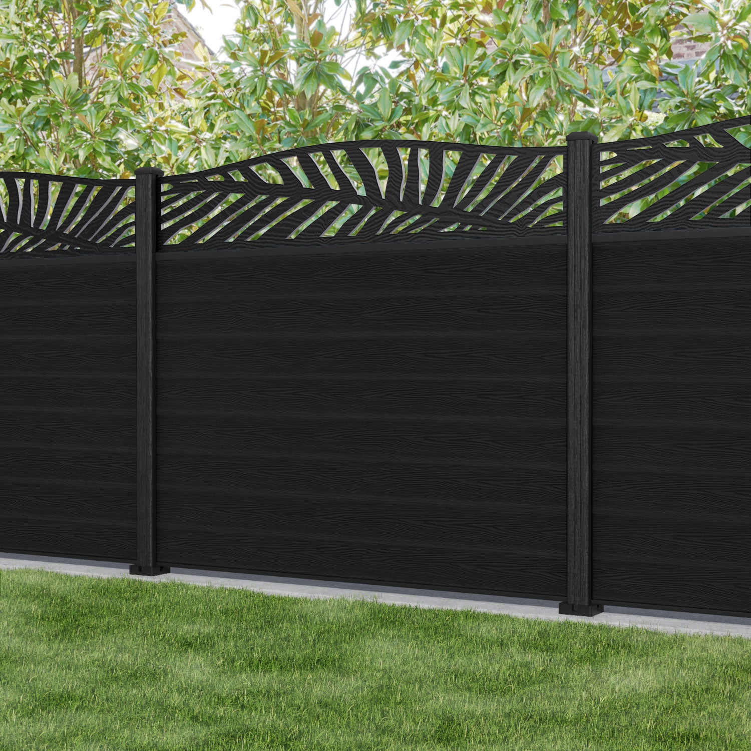 Classic Palm Curved Top Fence Panel - Black - with our composite posts