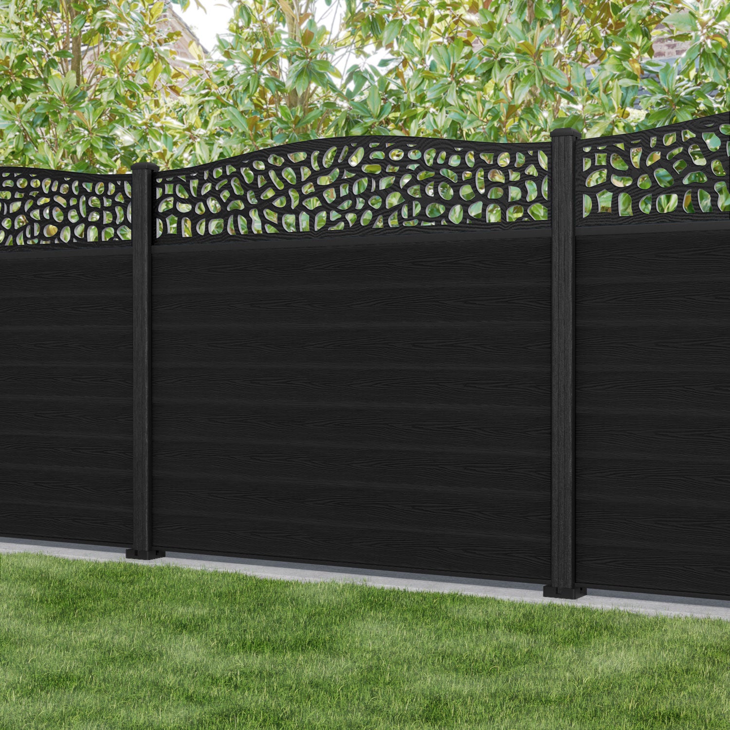 Classic Pebble Curved Top Fence Panel - Black - with our composite posts