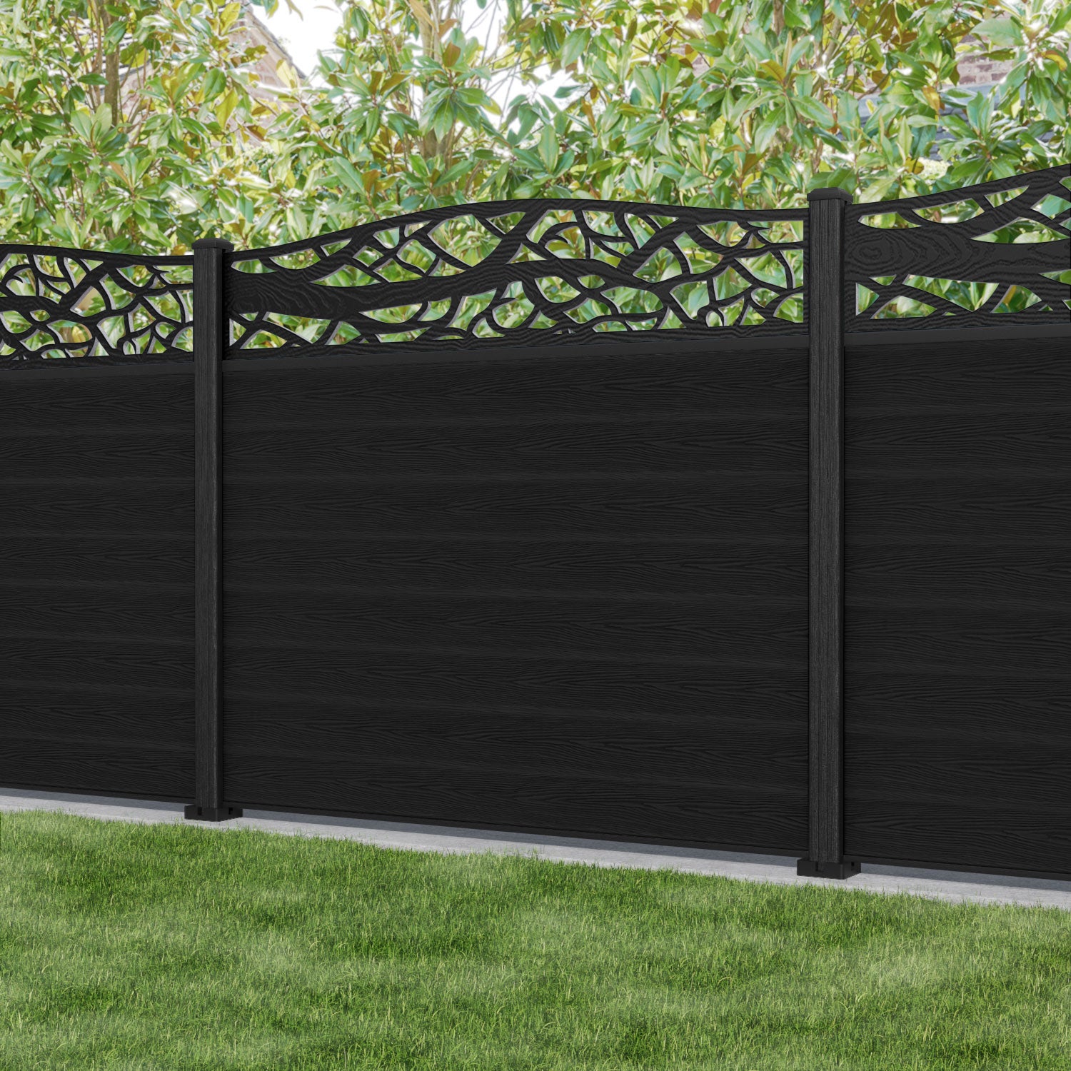 Classic Twilight Curved Top Fence Panel - Black - with our composite posts