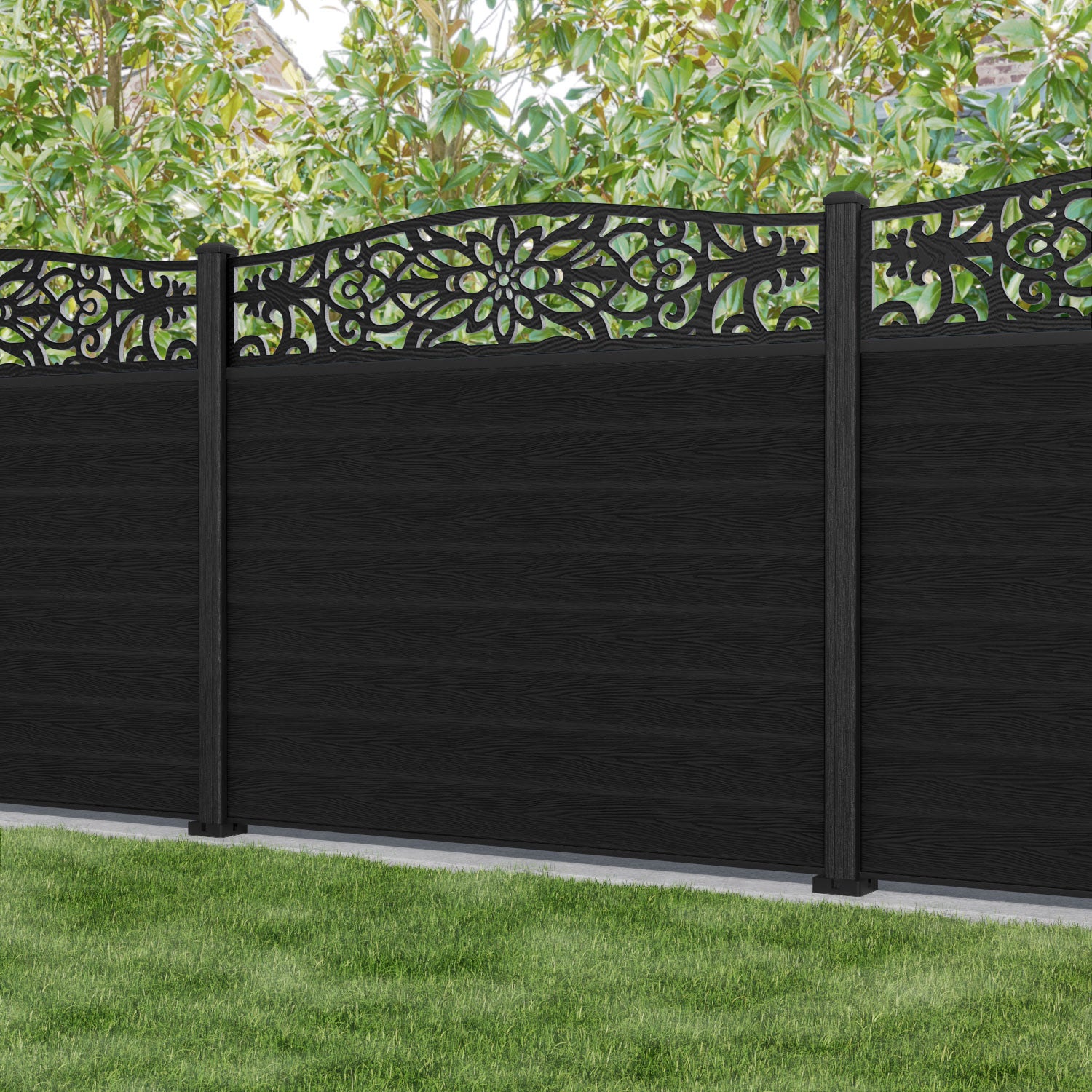 Classic Windsor Curved Top Fence Panel - Black - with our composite posts