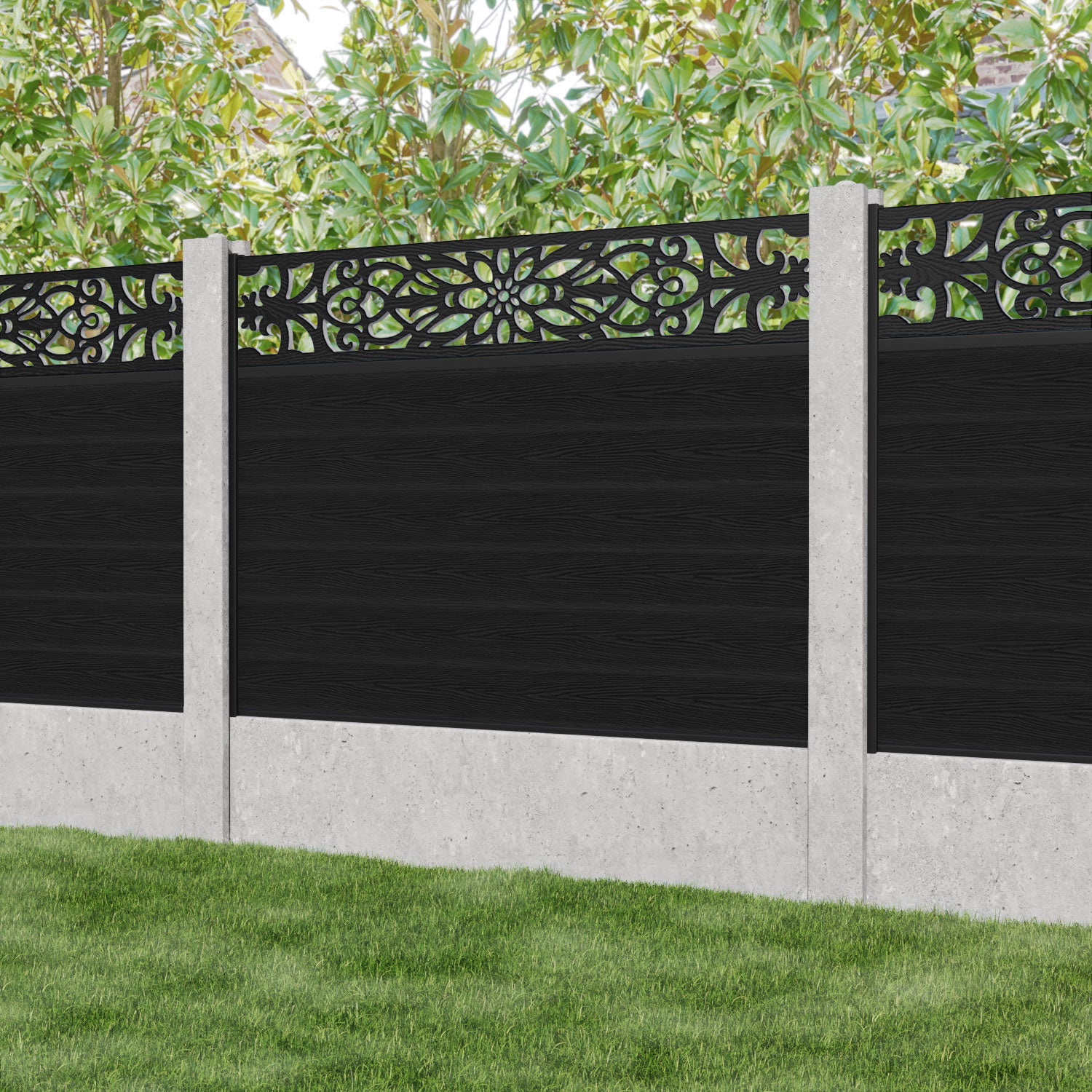 Classic Windsor Fence Panel - Black - for existing concrete posts