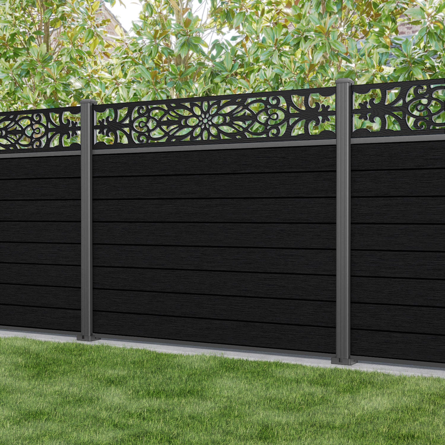 Fusion Windsor Fence Panel - Black - with our aluminium posts
