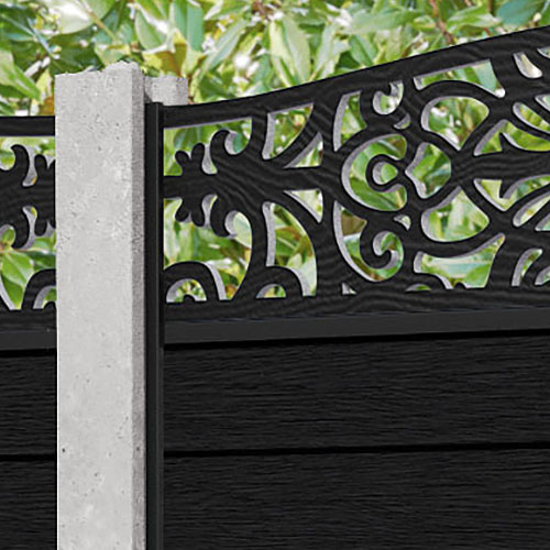 Fusion Windsor Curved Top Fence Panel - Black - for existing concrete posts