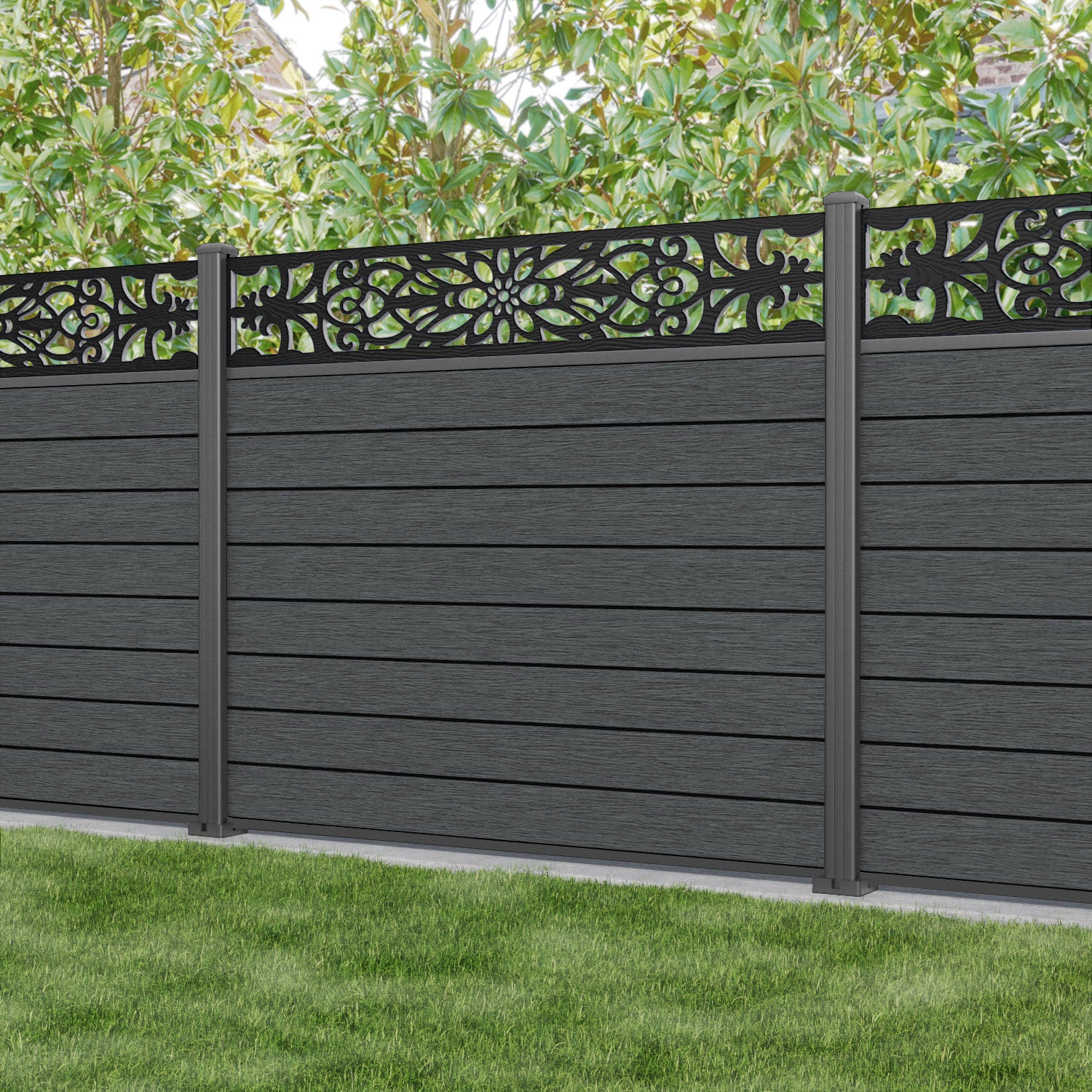 Fusion Windsor Fence Panel - Dark Grey - with our aluminium posts