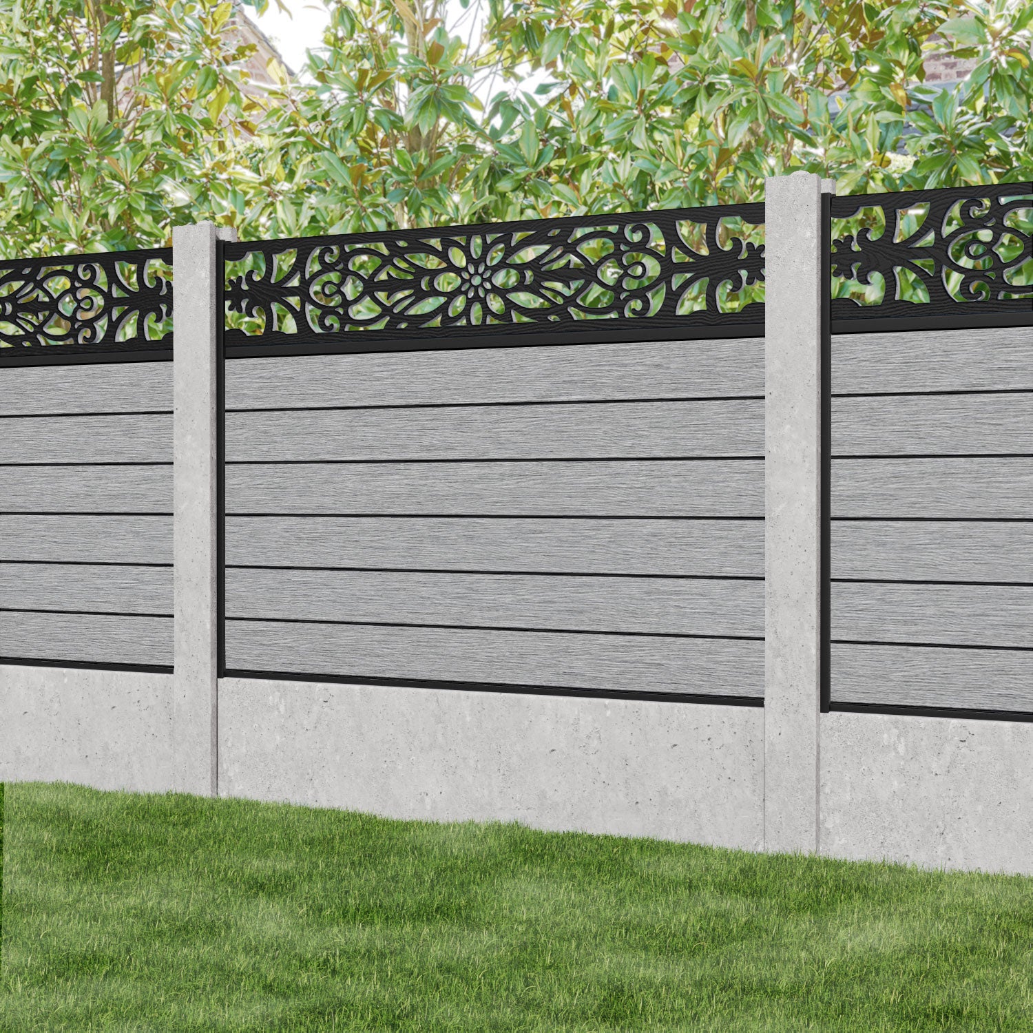 Fusion Windsor Fence Panel - Light Grey - for existing concrete posts