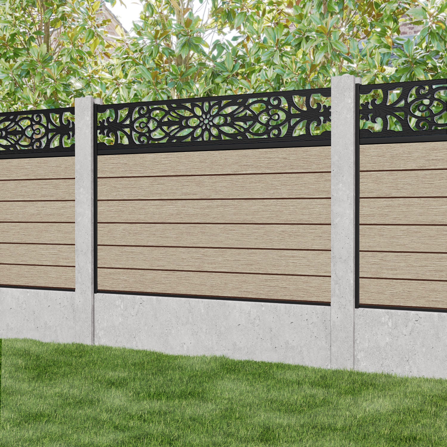 Fusion Windsor Fence Panel - Light Oak - for existing concrete posts