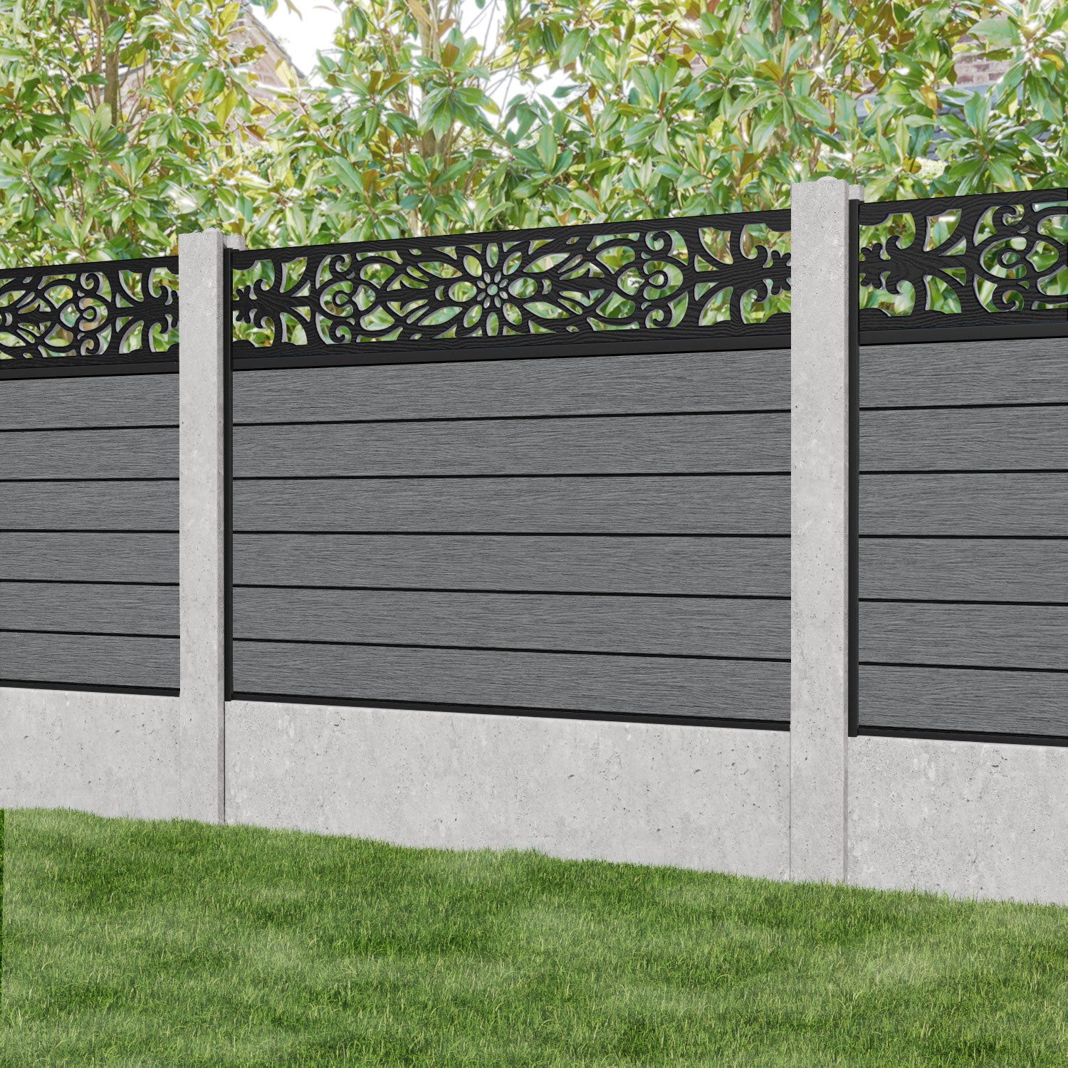 Fusion Windsor Fence Panel - Mid Grey - for existing concrete posts