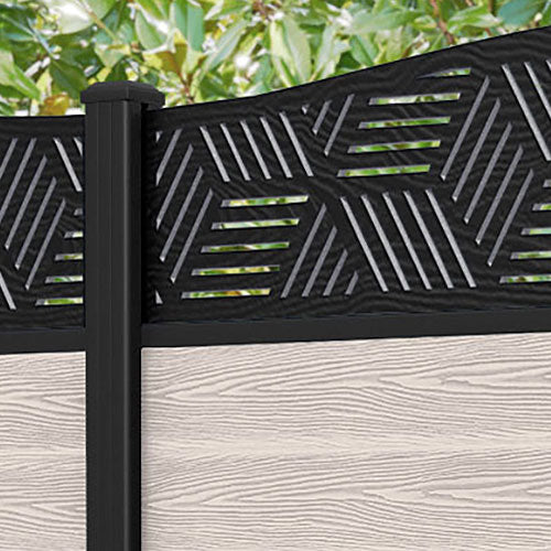 Classic Cubed Curved Top Fence Panel - Mid Stone - with our aluminium posts