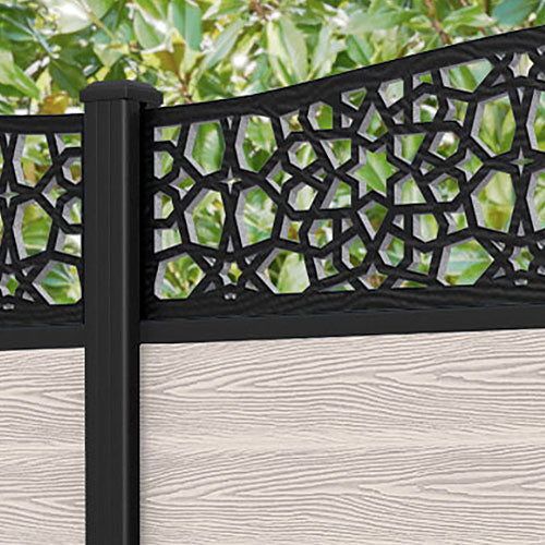 Classic Nazira Curved Top Fence Panel - Mid Stone - with our aluminium posts