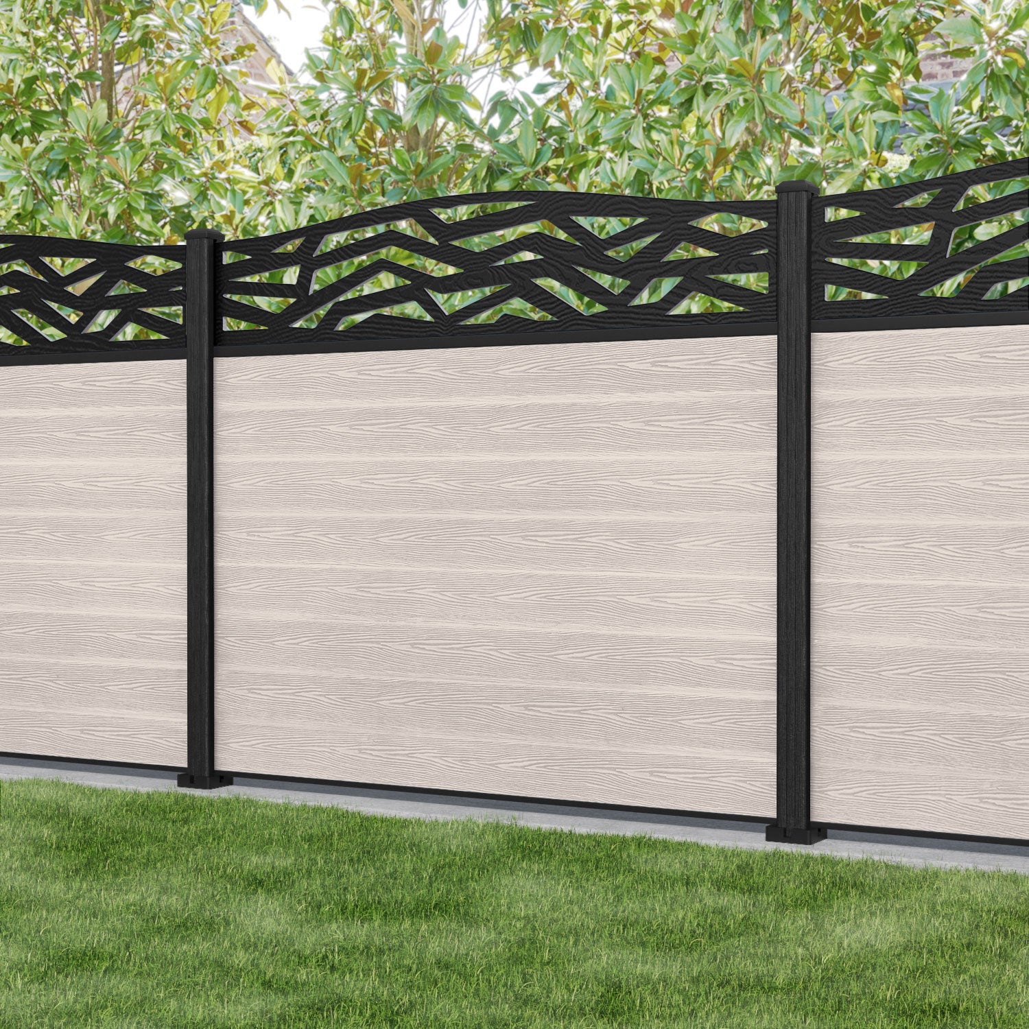 Classic Zenith Curved Top Fence Panel - Mid Stone - with our composite posts