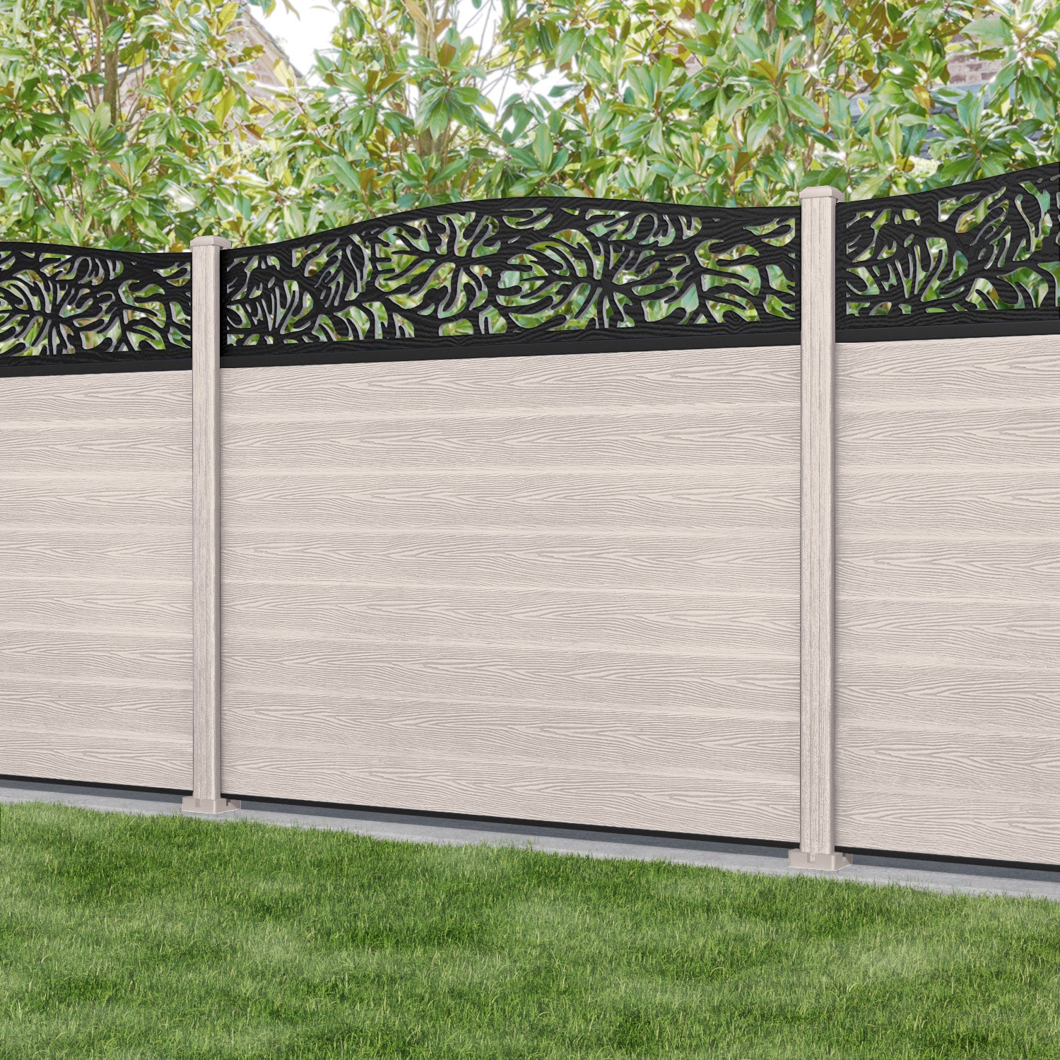 Classic Botanic Curved Top Fence Panel - Mid Stone - with our composite posts