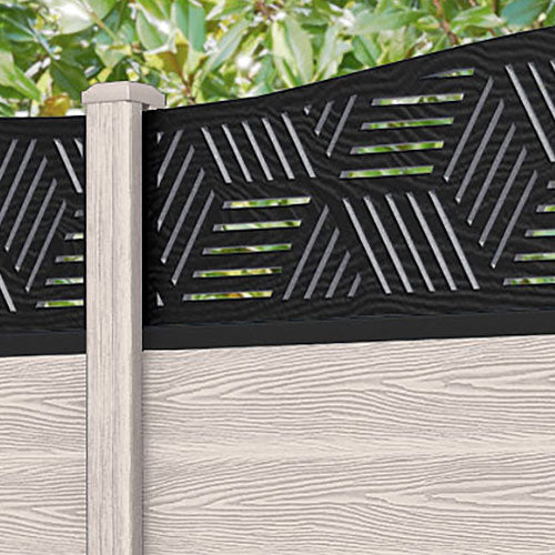 Classic Cubed Curved Top Fence Panel - Mid Stone - with our composite posts