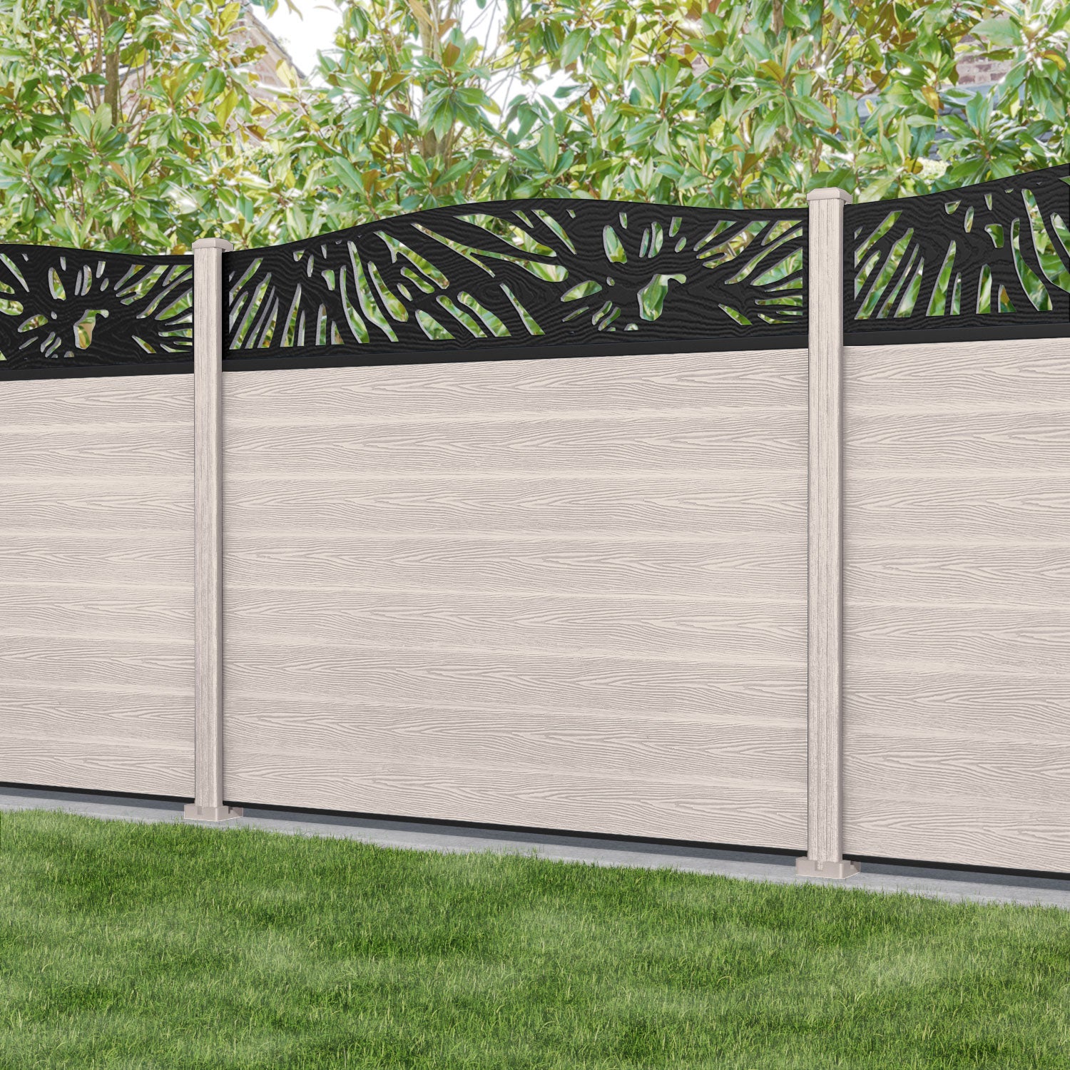 Classic Poppy Curved Top Fence Panel - Mid Stone - with our composite posts
