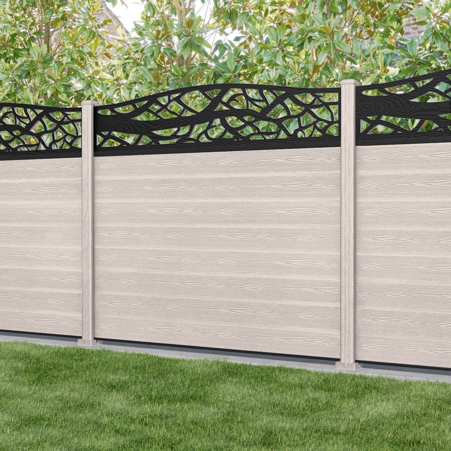 Classic Twilight Curved Top Fence Panel - Mid Stone - with our composite posts