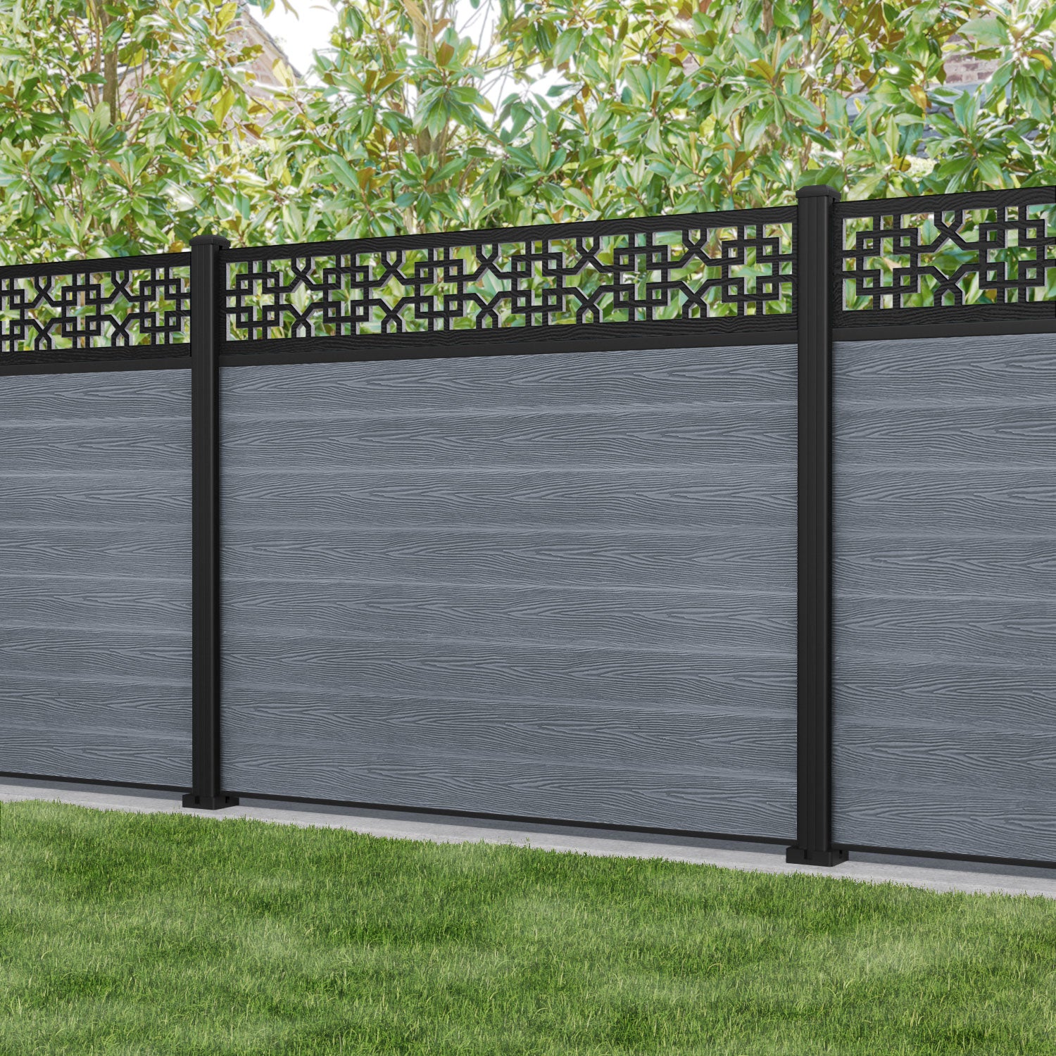 Classic Zaria Fence Panel - Anthracite - with our aluminium posts