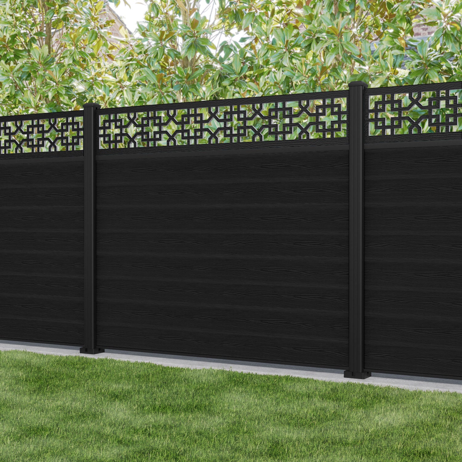 Classic Zaria Fence Panel - Black - with our aluminium posts