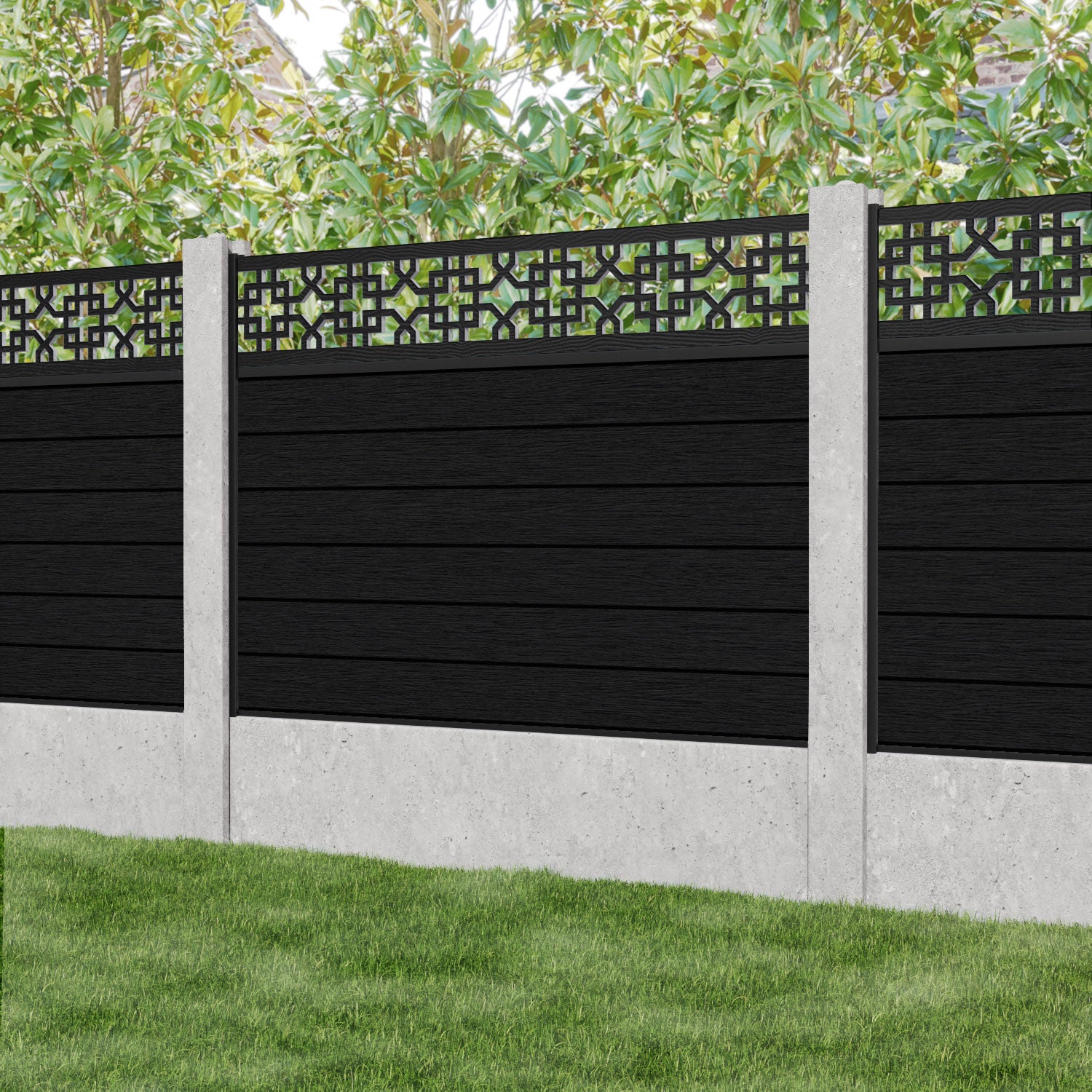 Fusion Zaria Fence Panel - Black - for existing concrete posts