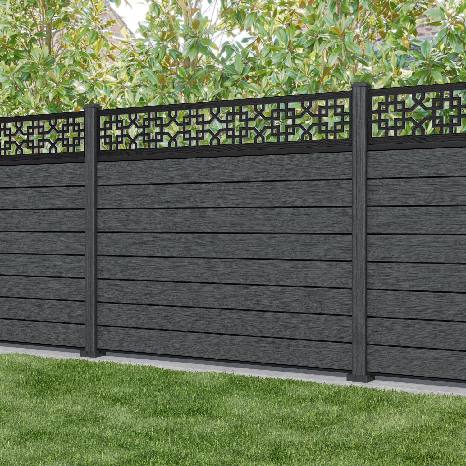 Fusion Zaria Fence Panel - Dark Grey - with our composite posts