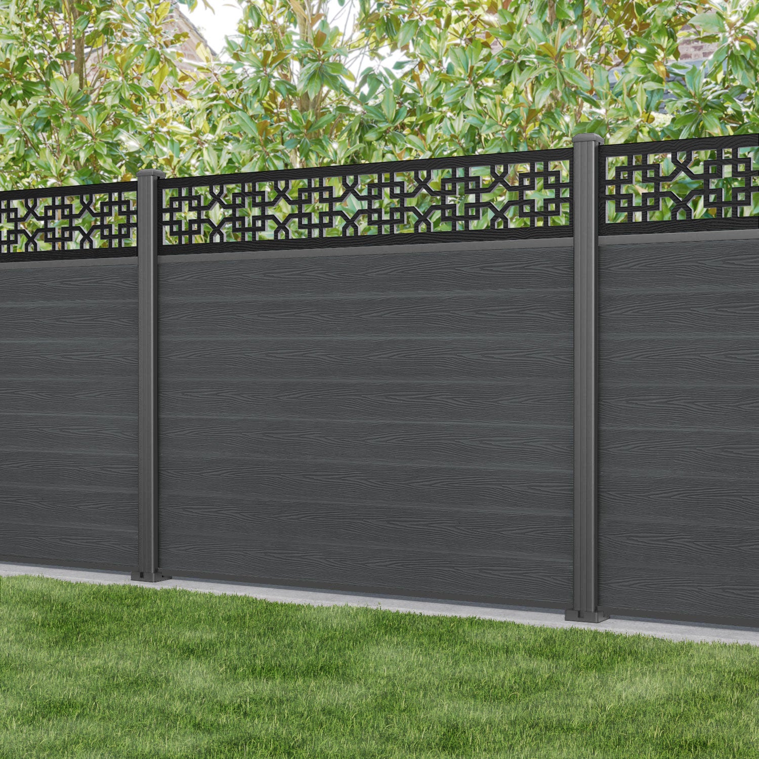 Classic Zaria Fence Panel - Dark Grey - with our aluminium posts