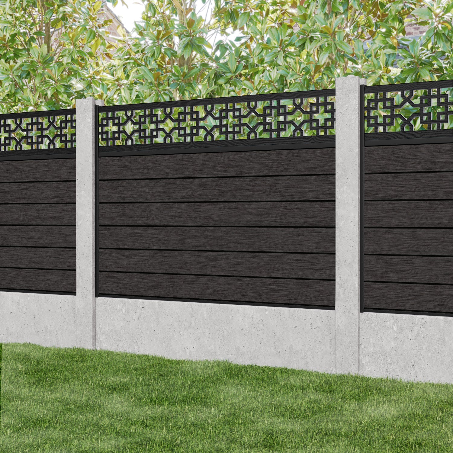 Fusion Zaria Fence Panel - Dark Oak - for existing concrete posts