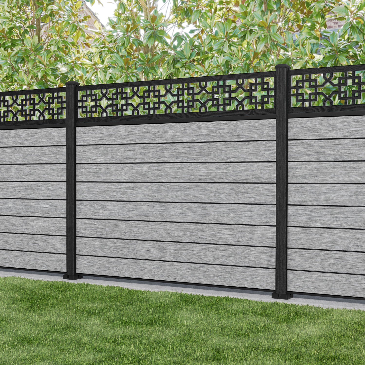 Fusion Zaria Fence Panel - Light Grey - with our composite posts