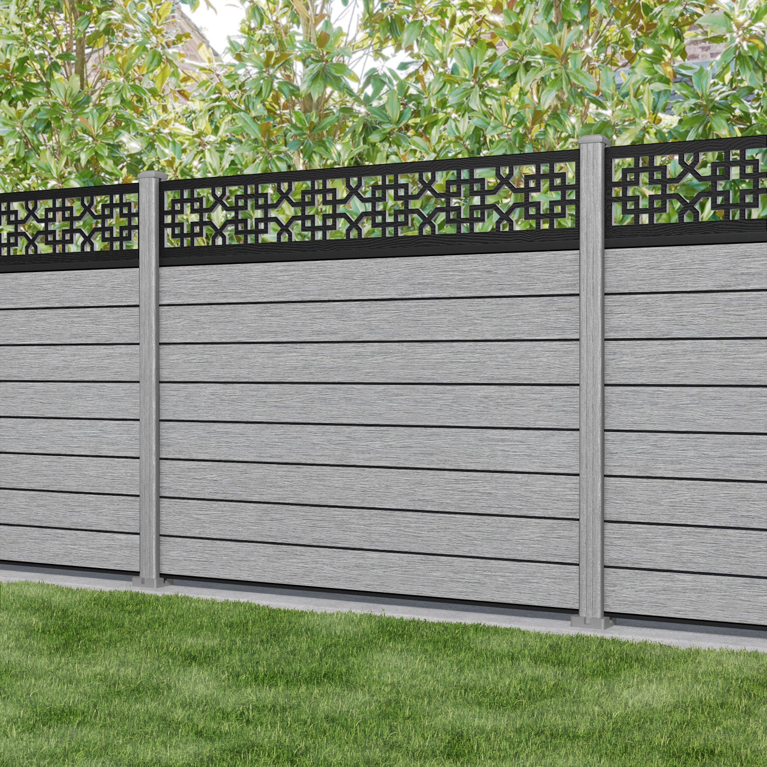 Fusion Zaria Fence Panel - Light Grey - with our composite posts