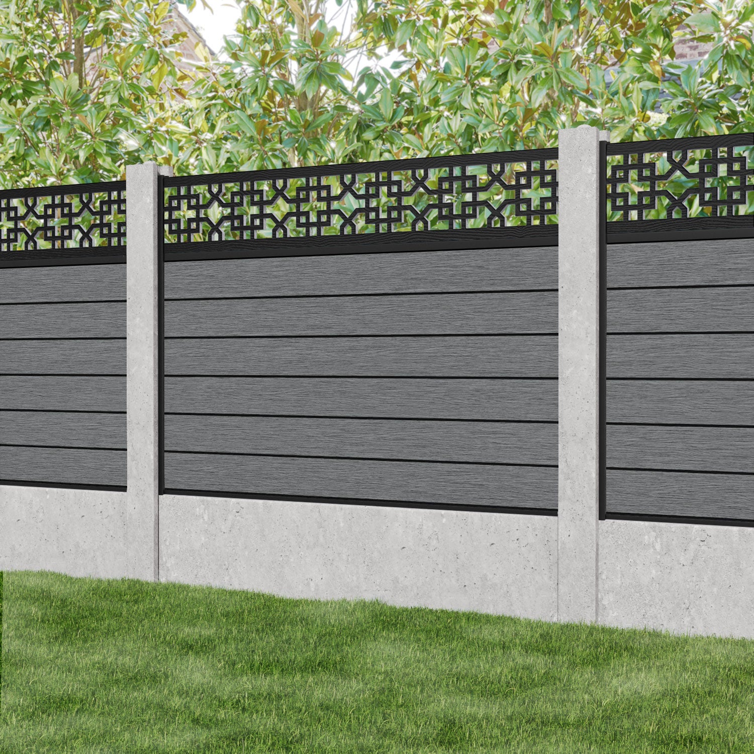Fusion Zaria Fence Panel - Mid Grey - for existing concrete posts