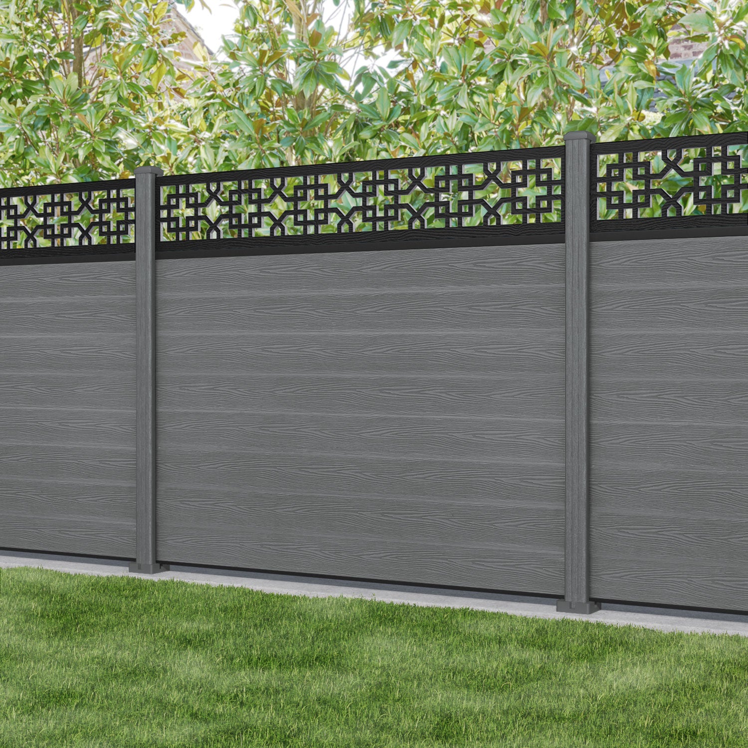 Classic Zaria Fence Panel - Mid Grey - with our composite posts
