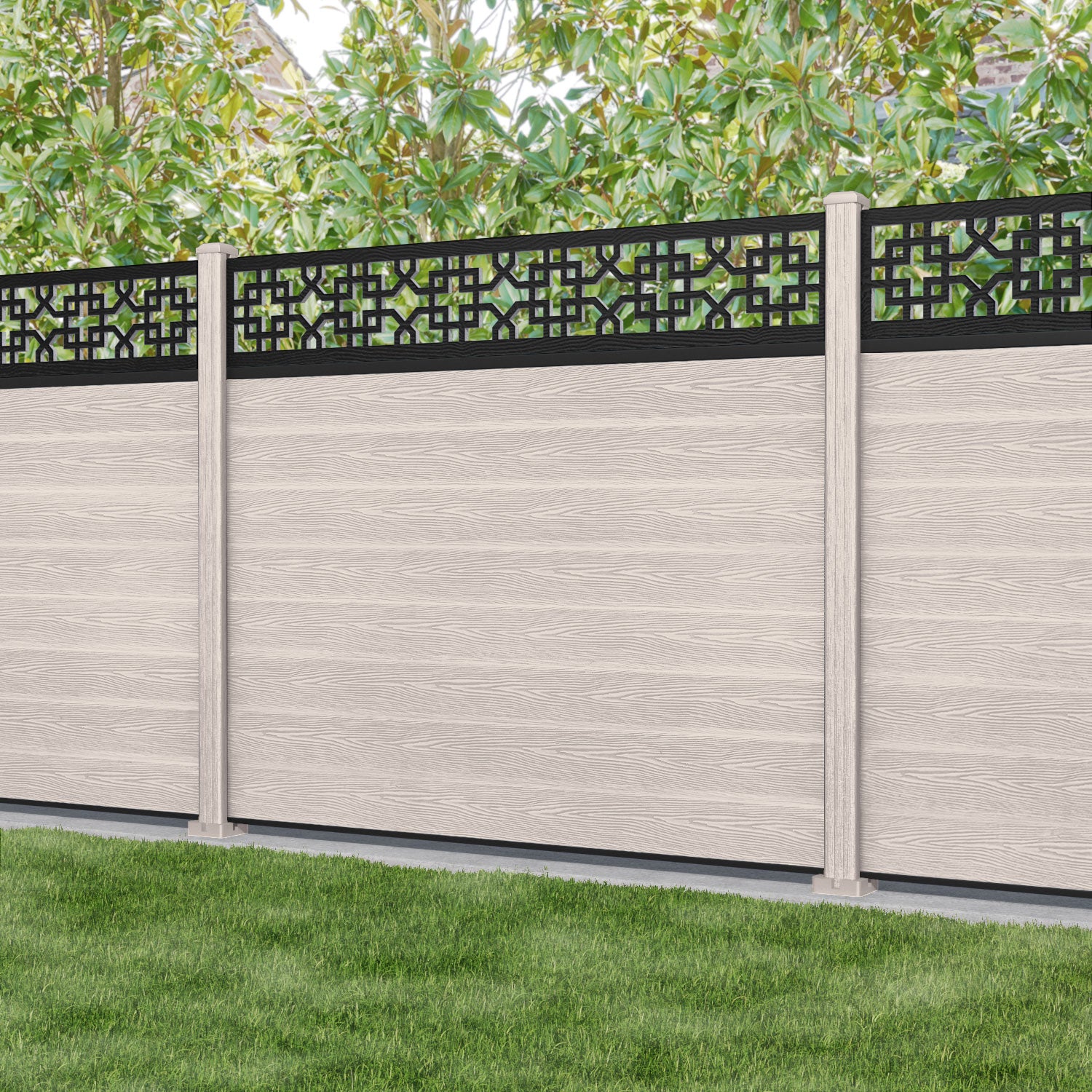 Classic Zaria Fence Panel - Mid Stone - with our composite posts