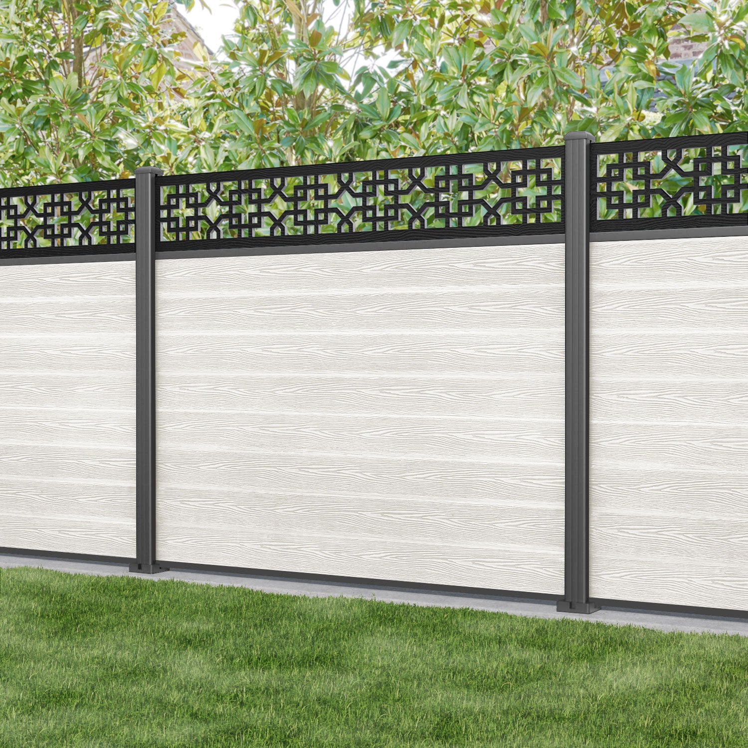 Classic Zaria Fence Panel - Light Stone - with our aluminium posts