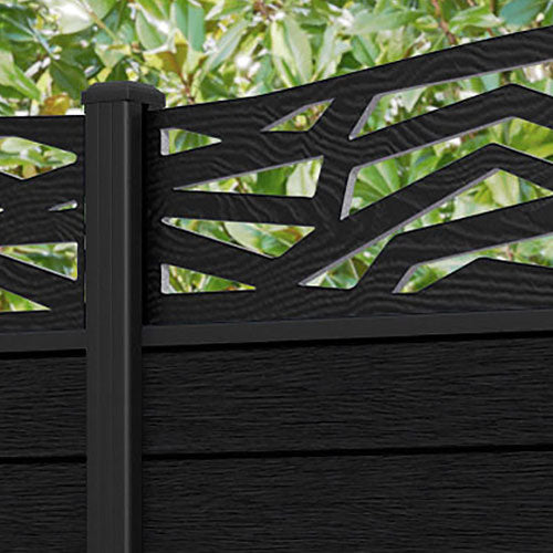 Fusion Zenith Curved Top Fence Panel - Black - with our aluminium posts