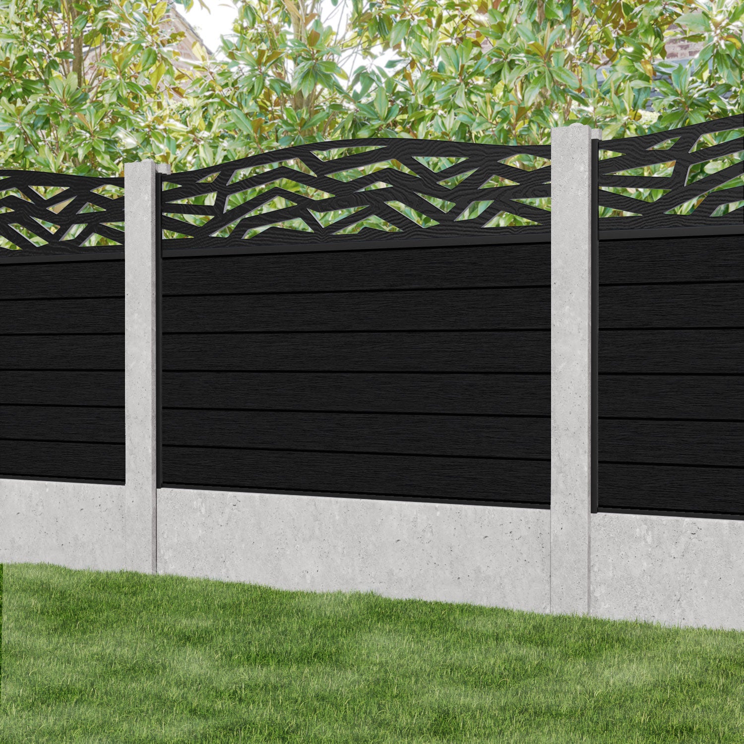 Fusion Zenith Curved Top Fence Panel - Black - for existing concrete posts