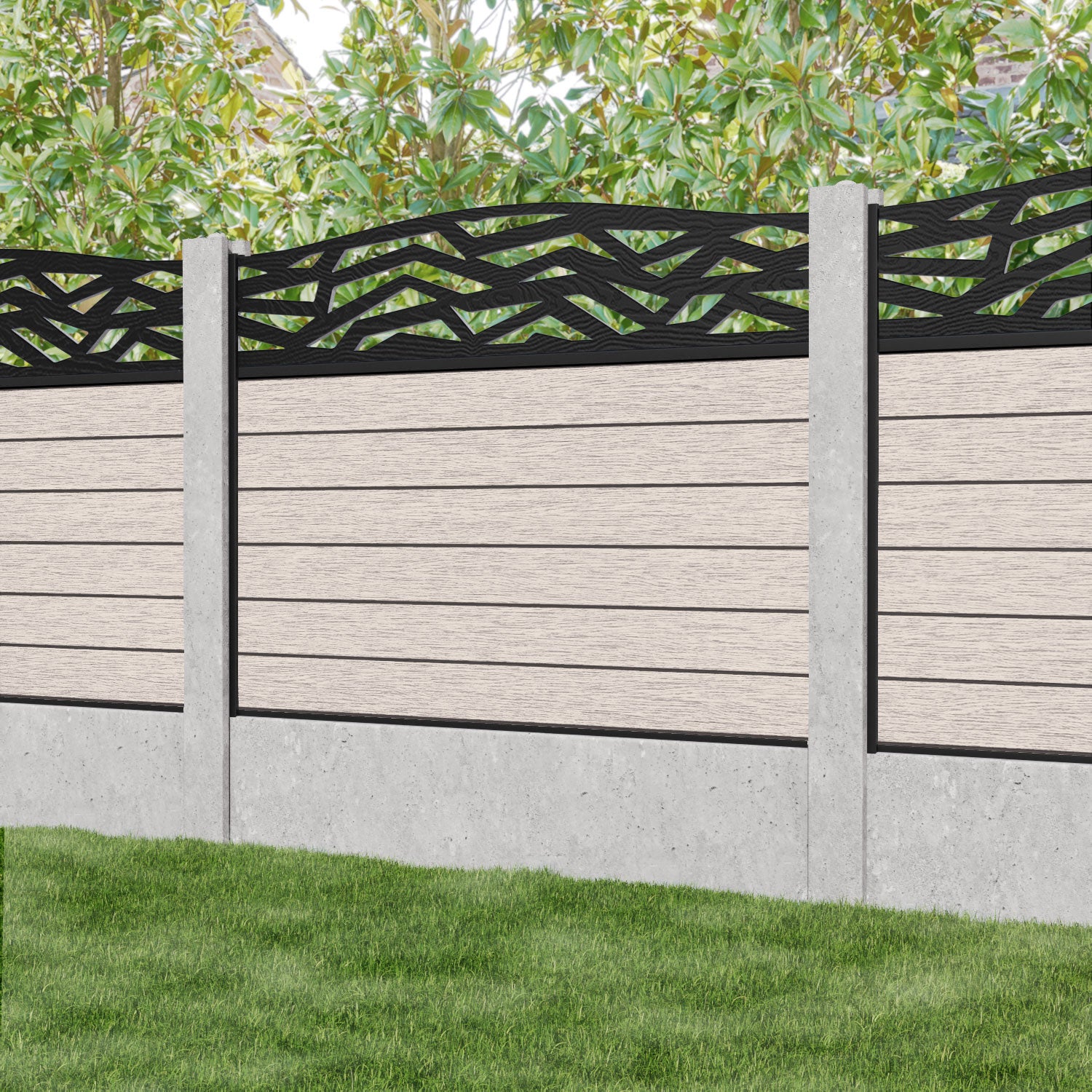 Fusion Zenith Curved Top Fence Panel - Mid Stone - for existing concrete posts