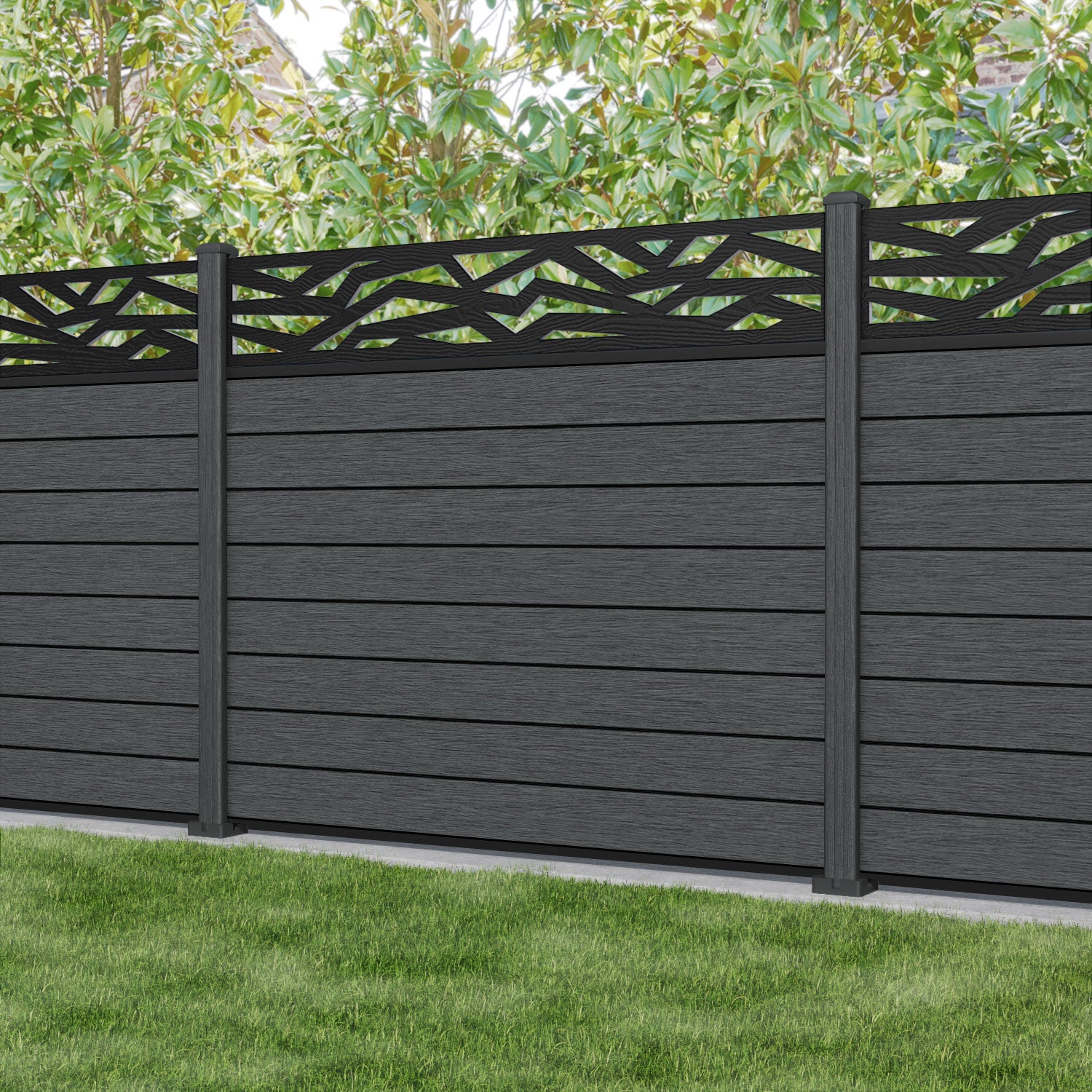 Fusion Zenith Fence Panel - Dark Grey - with our composite posts