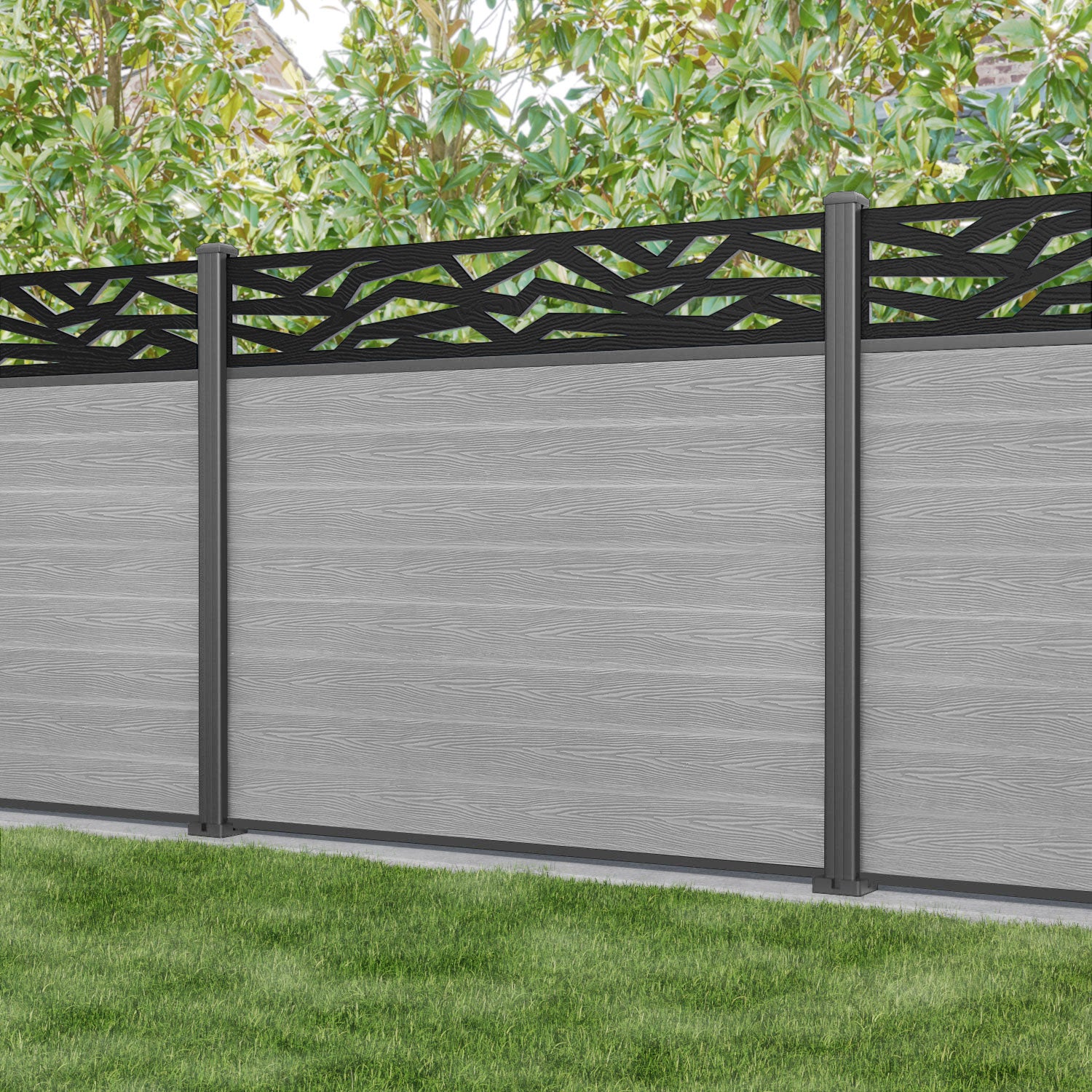 Classic Zenith Fence Panel - Light Grey - with our aluminium posts