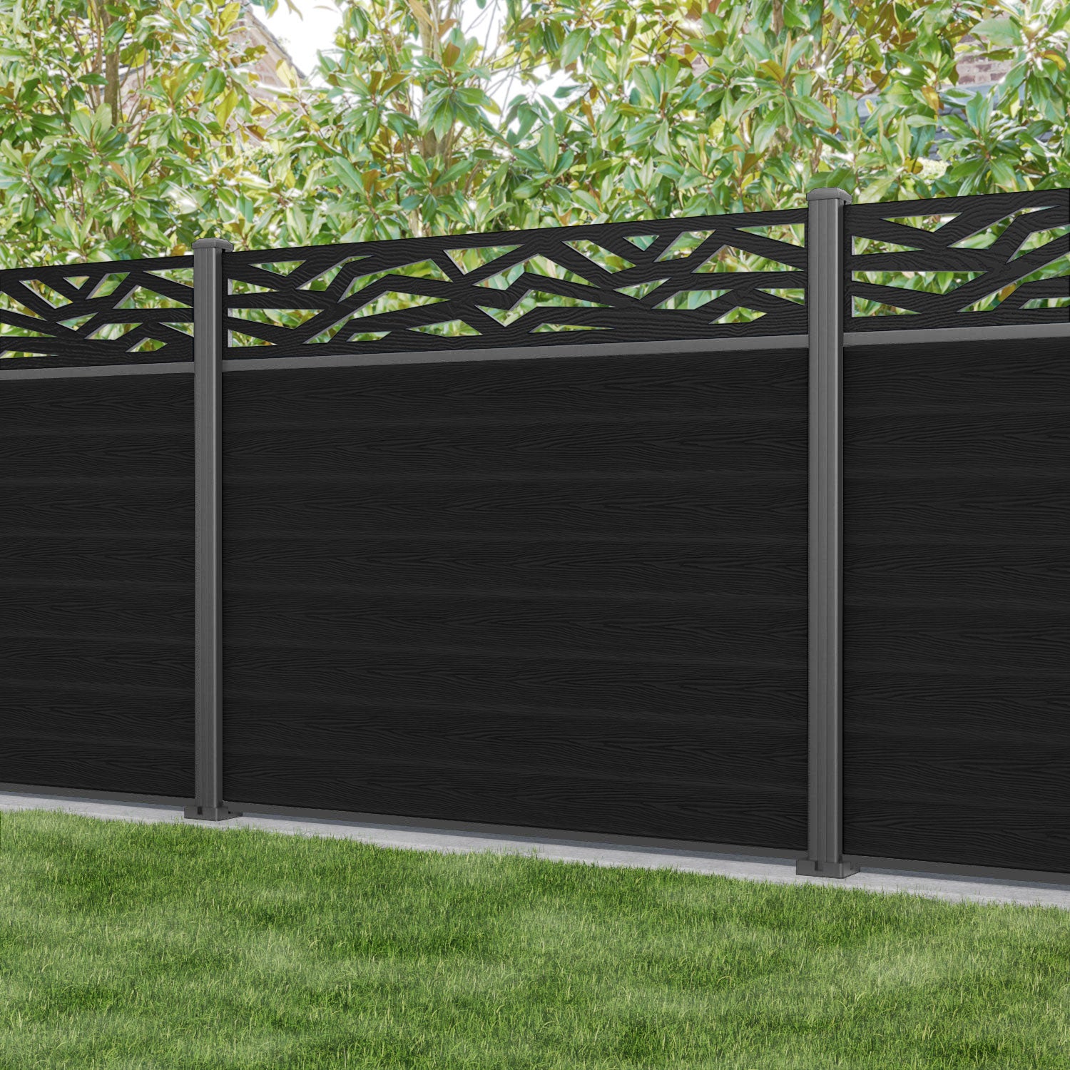 Classic Zenith Fence Panel - Black - with our aluminium posts