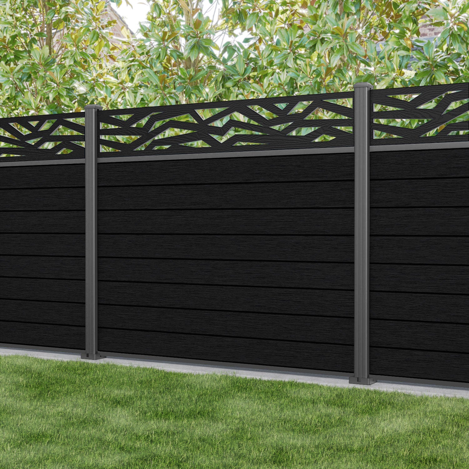 Fusion Zenith Fence Panel - Black - with our aluminium posts