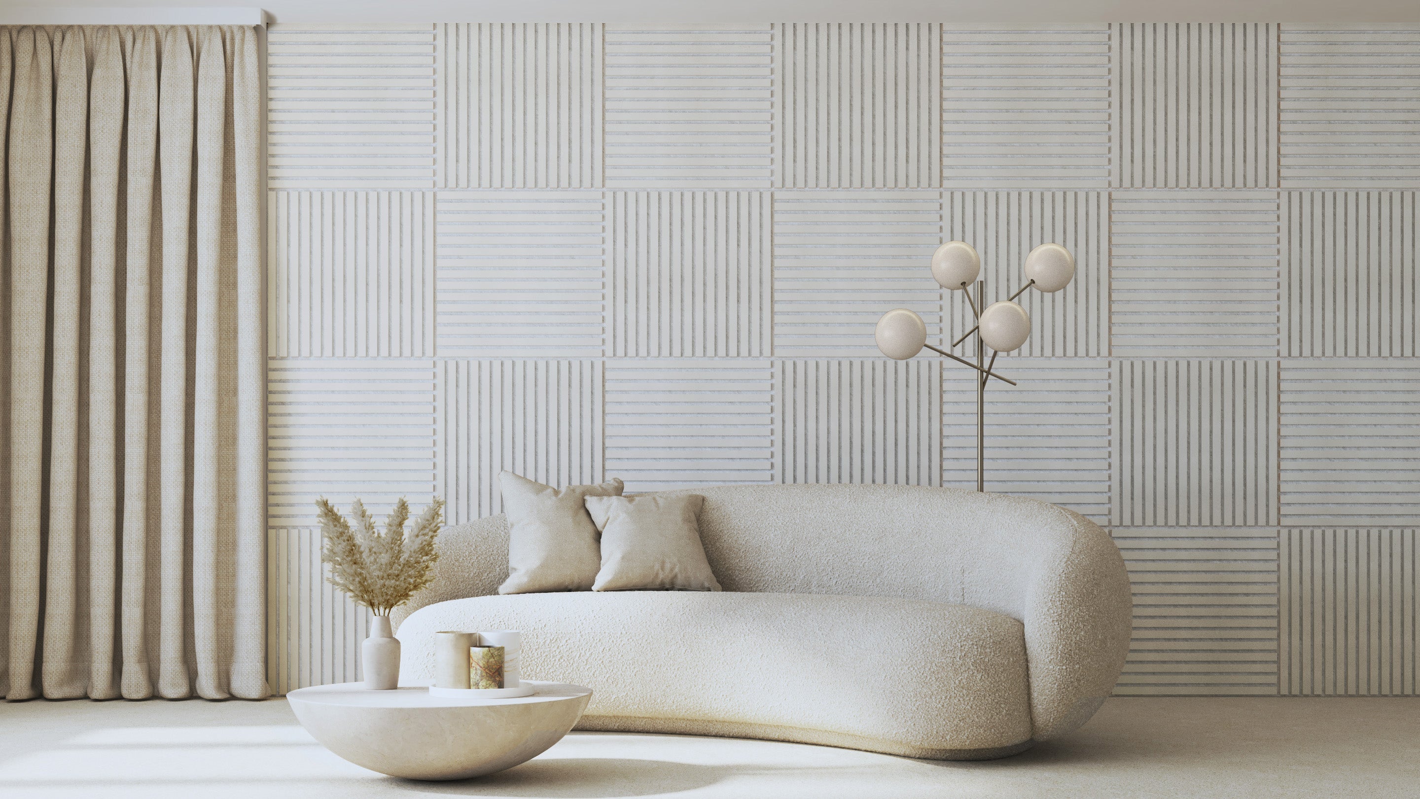 【完売商品】NEAU Calme Stole(off white) InsuSlat™ Wall Panel - Off White - H60cm x W60cm (Pack of 4