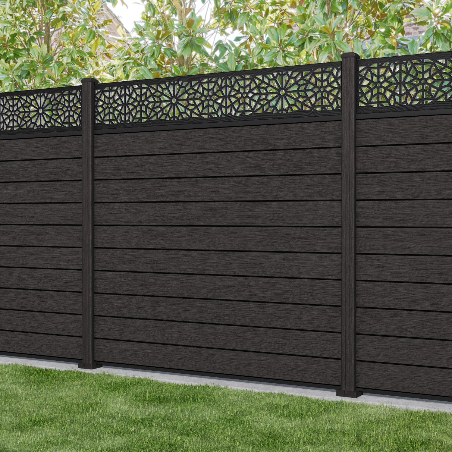 Fusion Alnara Fence Panel - Dark Oak - with our composite posts